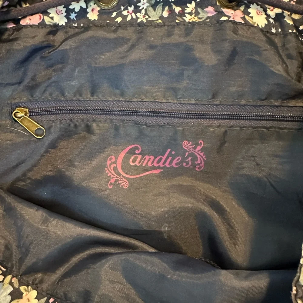 Candie's Navy/Multi Floral Canvas/Faux Leather Trim Cargo Backpack